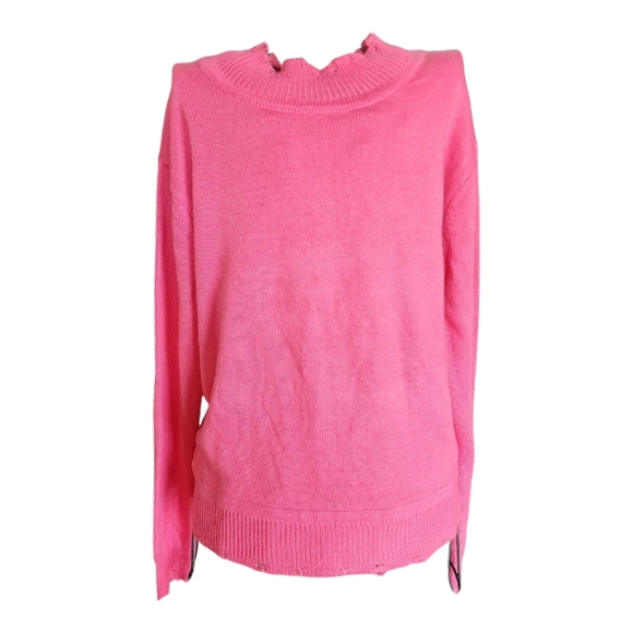 Revolve One Grey Day Pink Distressed Knit Sweater Large Soft Cozy Chic - Picture 1 of 9